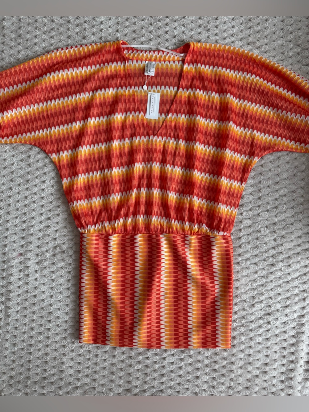 Trina Turk Red, Orange & Yellow Chevron Knit Top